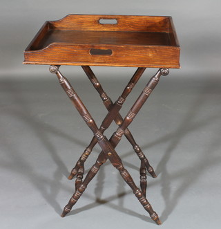 A Victorian oak butler's tray complete with folding stand 26"