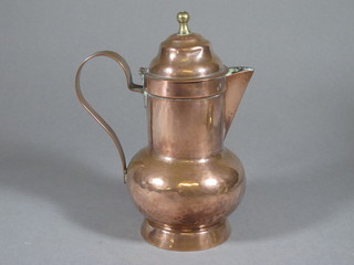 A Continental copper coffee pot of baluster form 8 1/2"