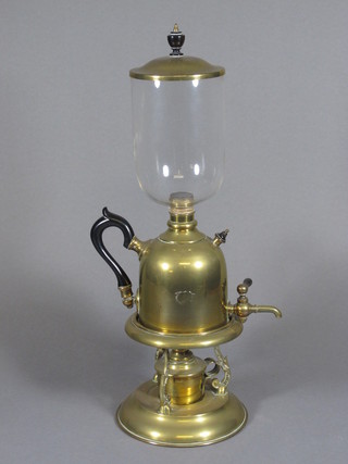 A Continental brass and glass coffee percolator?, the base marked Picand