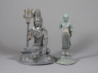 An Eastern bronze figure of a standing Deity 7" - f, and 1 other  8"