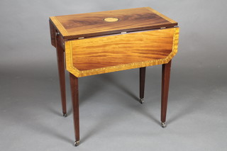 A 19th/20th Century inlaid mahogany Pembroke table with  crossbanded top fitted a drawer and raised on square tapering  supports 27"