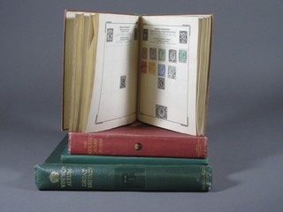A green Windsor album of stamps, a green Royal Mail stamp  album, a red Standard stamp album and a brown Improved stamp album