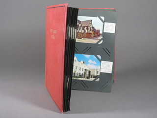 A red album of various postcards
