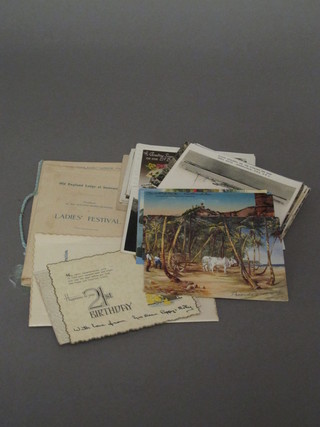 A collection of various postcards and Ladies Night menus etc