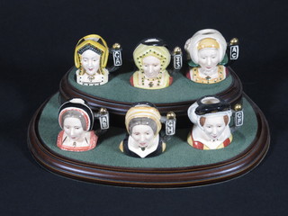 A set of 6 tiny Royal Doulton limited edition The Wives of  Henry VIII character jugs - Catherine of Aragon, Anne Boleyn,  Catherine Howard, Anne of Cleeves, Jane Seymour and  Catherine Parr, based marked D7042 number 1018   ILLUSTRATED