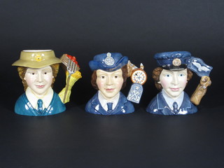 3 Royal Doulton character jugs - limited edition Women's Royal Naval Service D7208, Women's Auxiliary Air Force D7211 and  The Women's Land Army D7206 5"