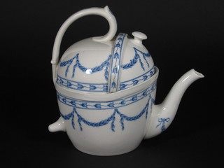 A Wedgwood blue and white Oakland pattern painted teapot, f  and r,