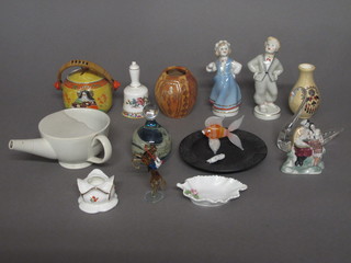 An invalid feeding mug, a Wedgwood black Jasperware ashtray  and other decorative items