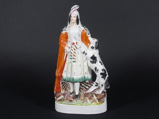 A Staffordshire figure of a standing lady with dog 12"