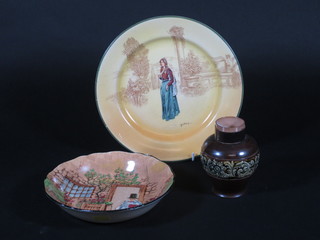 A Royal Doulton seriesware plate - Juliet, a Royal Doulton bowl  - Gaffers and a circular Doulton Lambeth club shaped vase 4"