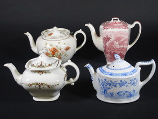 A Johnson Bros. red glazed coffee pot and 3 decorative teapots