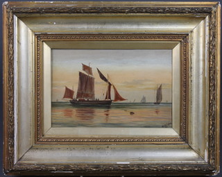 W J Boxsius, oil on canvas "Fishing Boats" 6 1/2" x 8 1/2"