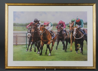 Max Brandett, limited edition coloured racing print "The Race is  On" 15 1/2" x 24"