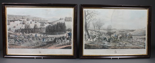 P W Hodges, a pair of coloured prints "The Chase of the  Roebuck and the Death of the Roebuck", 1 with tear, 15" x 21"