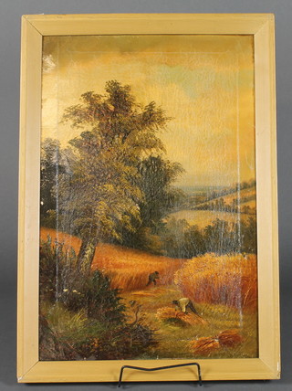 19th Century oil on canvas "Bringing in the Harvest" 23" x 15"