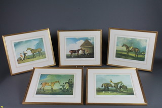 5 various reproduction 18th Century coloured racing prints 10" x  12" in gilt frames