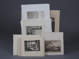 W T Curtis, a folio containing 16 unframed etchings