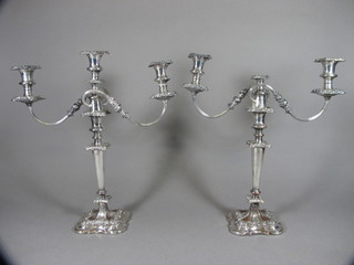 A pair of 3 light silver plated candelabrum 8", 1 f,