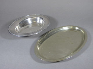 An oval silver plated platter 16" and an oval silver plated dish  13"