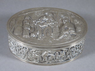 A Continental embossed white metal box with hinged lid 6"