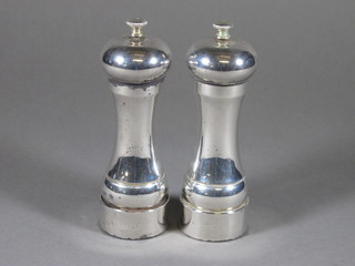 A pair of modern silver pepper mills London 6"   ILLUSTRATED