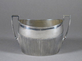 A Victorian oval silver sugar bowl with demi-reeded decoration, Sheffield 1890, 7.20 ozs