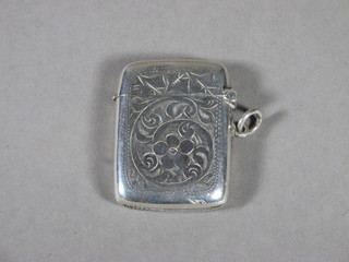 An Edwardian engraved silver vesta case Birmingham 1909