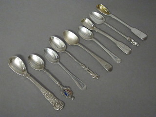 3 silver mustard spoons and 6 various silver teaspoons 4 1/2 ozs