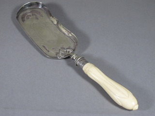 A 19th Century silver plated crumb scoop with ivory handle