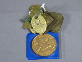 10 Welsh Coal Mine tokens together with a gilt metal medallion  to commemorate the Centenary of Cwmtillery Colliery