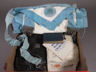 A quantity of various Masonic regalia comprising Master Masons apron, 1949 RMIB charity jewel etc