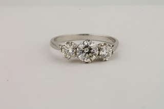 A lady's 18ct white gold dress ring set 3 diamonds, approx  1.10ct