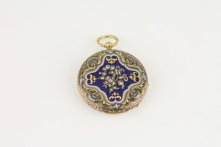 A lady's gold and enamelled cased key wind open faced fob  watch