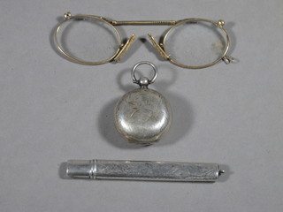 A Victorian sovereign case Birmingham 1898, a silver cased  pencil and a pair of pince nez