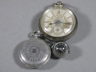 2 silver open faced pocket watches Chester 1892 and 1899 and a glass ball pendant watch