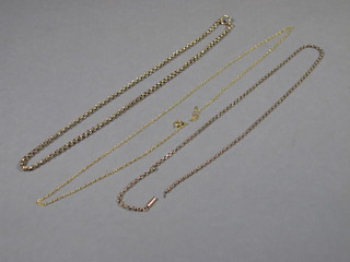 A gilt metal belcher link chain and 2 other gilt metal chains