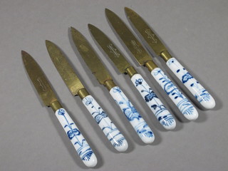 6 Continental tea knives with porcelain handles