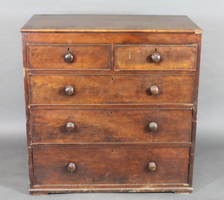 A 19th Century mahogany chest of 2 short and 3 long drawers  with tore handles, in 2 sections,