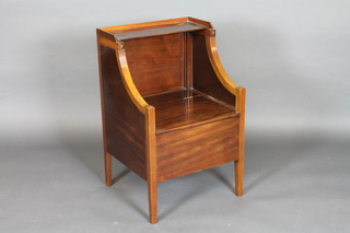 A 19th Century mahogany commode with hinged lid, raised on  square supports 20"