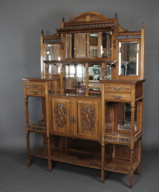 An Edwardian inlaid rosewood sideboard chiffonier with raised mirrored back fitted 4 drawers, recess and double cupboard 54"