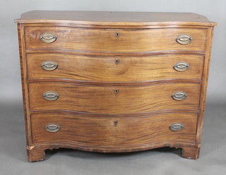 A Georgian inlaid mahogany chest of serpentine outline fitted 4  long drawers with brass swan neck drop handles 49"   ILLUSTRATED FRONT COVER