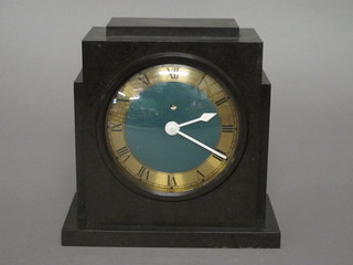 An Art Deco electric mantel clock with gilt chapter ring  contained in a black Bakelite case 8"