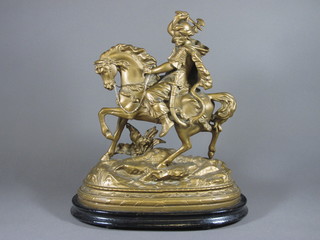 A gilt painted spelter figure of a mounted Turkish warrior 19"