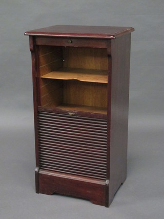A mahogany filing chest enclosed by a tambour shutter 18"