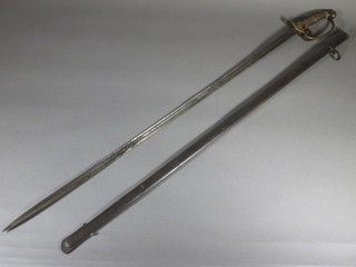 An Imperial Russian sword the grip decorated a cypher complete  with scabbard, some corrosion