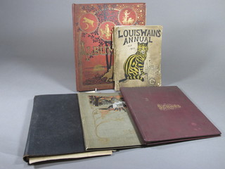3 scrap albums, an empty postcard album, a folio of prints and  a Louis Wain 1902 Annual