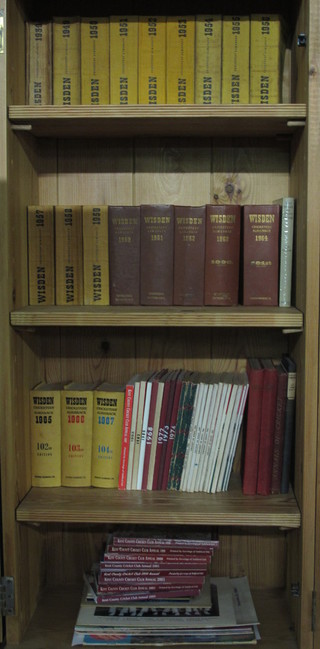 20 various editions of Wisden Cricketers' Almanack 1939 and  1949 - 1967, 1960-67 are hard bound, together with a collection  of various programmes and books relating to cricket