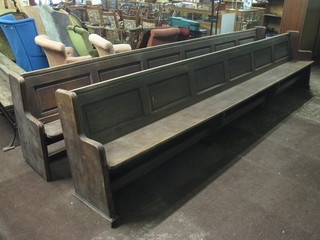 A pair of 19th Century oak pews 163" from Cheam Baptist  Church