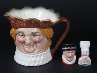 A Royal Doulton character jug - Old King Cole 6", 1 other Beefeater D6251 3" and a Mason's character jug - The Chef 2"