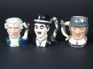 3 Royal Doulton character jugs - Williamsburg Apothecary D6574, limited edition Charlie Chaplin and Oliver Cromwell 4"